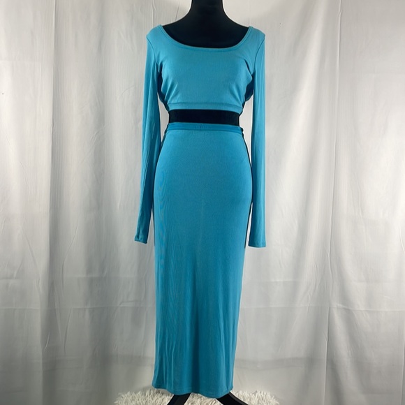 Blue long sleeve crop top, high waisted long skirt,Elastic waist,two piece,Large - Picture 11 of 11
